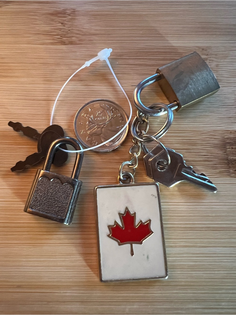 Canada Maple Leaf Keychain with Mini Padlock & Key Second Lock Keys Bundle